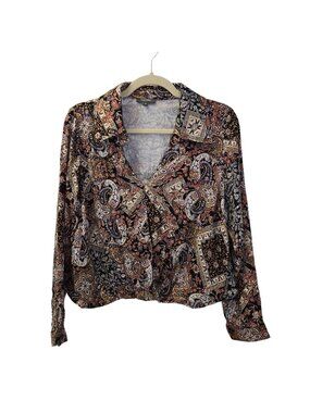 Haute Hippie Floral & Paisley Print Cropped Faux Wrap Blouse Size Medium